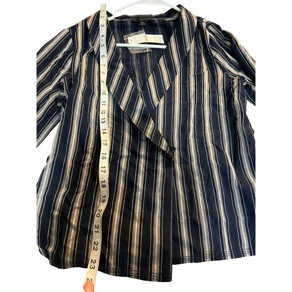 J.Crew Women Navy Blue White Striped Wrap Top Shawl Collar Long Sleeve XS‎ BG322